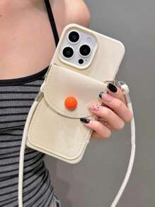 Charm Crossbody Button 零钱包卡夹手机壳 - 舒适握持，兼容 Iphone 16/16Plus/16Pro/16Promax/15/15Plus/15Pro/15Promax/14/14Plus/14Pro/14Promax/13/13Pro/13Promax/12/11/Plus/Pro/Max（适合朋友、女朋友、男朋友、家人） - 米色 - 查看 2