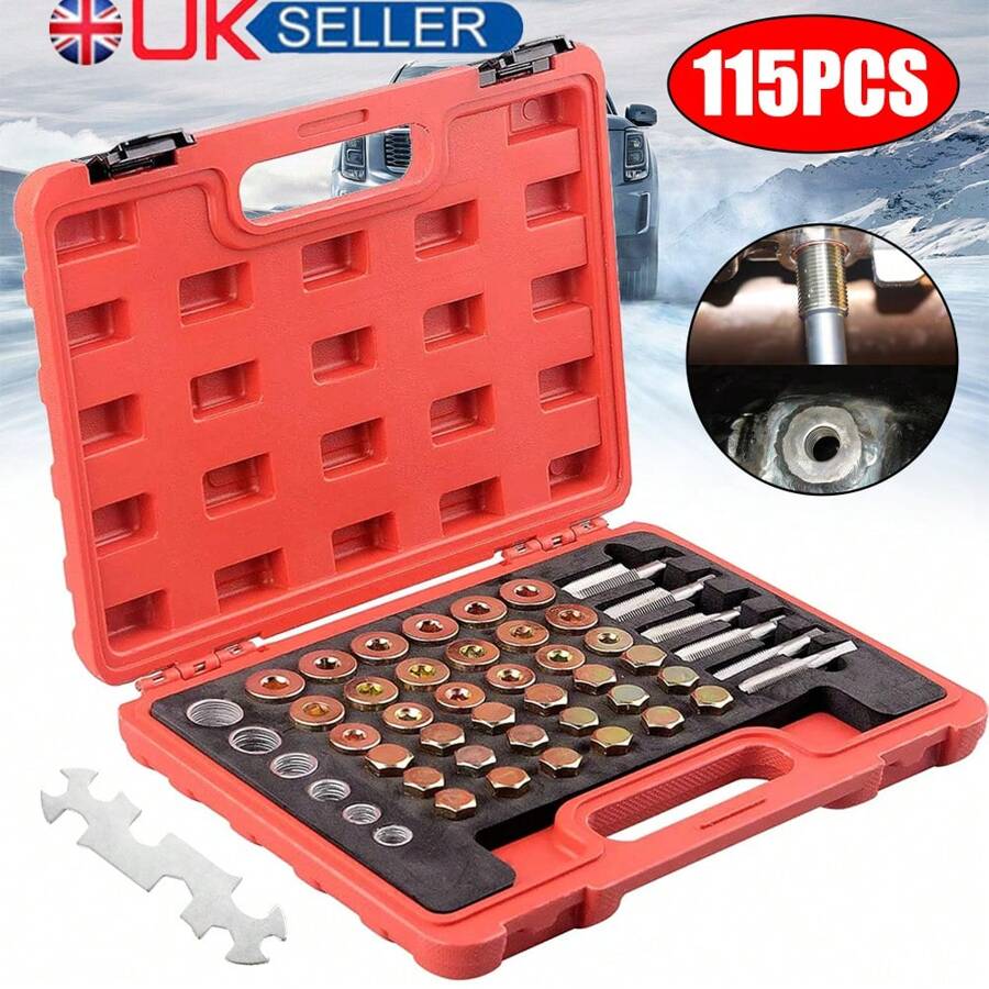 115PCS Oil Pan Thread Sump Repair Kit Gearbox Drain Plug Tool Set M13 - M22 Tool - Red - View 1