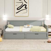 Sweiko Schlafsofa 90*200, Einzelbett mit zwei Ablagefächern, Massivholzrahmen, Massivholzbett, Jugendbett, Kinderbett, weiß