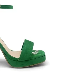REVREAL Sandale de damă din piele intoarsa cu toc bloc, cu cureaua la glezna si varf deschis Sandale elegante Sandale de vara pentru femei - Verde - Vizualizare 2