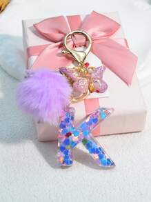 1pc Resin Letter Key Chain, Fashionable Women Handbag Heart Keyring Holder Butterfly Tassel Decor Valentine's Day Car Accessories Bag Charm Backpack For School Cute Goth Y2k Halloween Accessories Teachers Day Christmas Gift Ideas Bag Lanyards With Id Holder Car Accessories Bag Charms Car Friend Sister Gifts For Mother, Father, Graduation, And Teacher - Purple - View 21