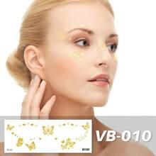 1 件金属脸部纹身贴纸，金色雀斑设计，防水化妆贴纸，脸部装饰性临时纹身，适合圣诞服装派对，适合女士和女孩 - 金色 - 查看 8