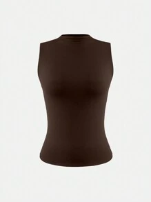 XLLAIS 圆领无袖纯色打底衫，双层弹力修身T恤