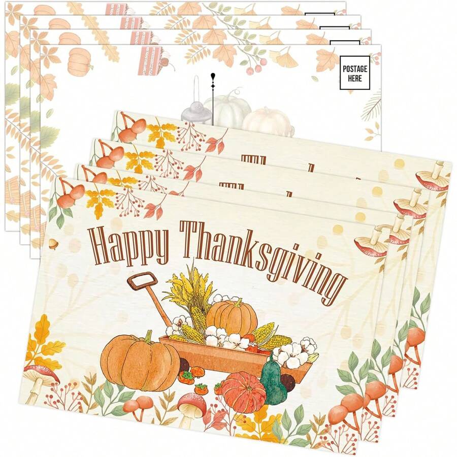SMARSTICKER 25 Pack Happy Thanksgiving Greeting Cards Postcards 4" X 6" Fall Holiday Post Pumpkins Maple Leaves Autumn Harvest Blank Note Card For Holiday Gifts Party Decorations - Multicolor - View 1