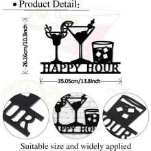 Black Metal Happy Hour Sign - Stylish Bar Wall Art For Home Decor, Outdoor And Indoor Use, Perfect For Living Room And Dining Room, Suitable For Modern Home Decor, Room Decor, Bedroom Decor, Bathroom Decor, Waterproof, Rust-Proof