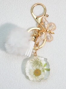 1 件不对称树脂干花绒球钥匙链，蝴蝶流苏装饰时尚配饰，情侣礼物 - 不規則圓 - 查看 6