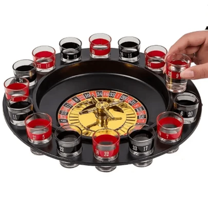 Mini Glass Roulette Wheel - Drinking Game Set, Adult Party Game (2 Balls And 16 Glasses), New Year Gift & Game, Valentine's Day Gift & Game