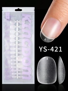 120 件法式设计全哑光白边黑边法式中短款芭蕾舞者杏仁方圆椭圆棺材法式尖头按压指甲 - 無色 - 查看 9