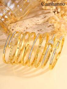 Camhanno 1/2/3/4/5 Chiếc Vòng Tay Bằng Thép Không Gỉ Vàng Sang Trọng Và Thanh Lịch, Nhiều Kiểu Vòng Tay Đơn/Kết Hợp, Tay Nghề Thủ Công Tinh Tế, Trình Bày Hoàn Hảo, Thích Hợp Để Đeo Hàng Ngày, Đeo Đi Tiệc - Vàng - Xem 12