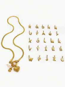 Monlansher 1 件不锈钢扁平蛇链项链，带字母、心形和锚饰物，26 个字母，时尚多层吊坠项链，适合女士情人节、妈妈、母亲、母亲节、礼物