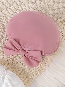 1 pieza Conjunto de vestido con gorro decorado con lazo y cuello de encaje, elegante, de manga larga para bebé niña, para otoño/invierno - Rosa - Ver 4