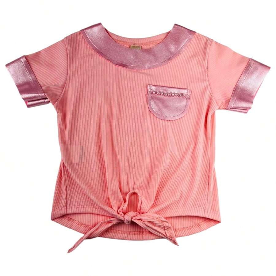 Children's Blouse With Embroidered Pocket - REF:1369 - Màu Hồng baby - Xem 1
