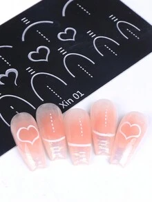 1 khuôn dập móng nghệ thuật hình trái tim kiểu Pháp, khuôn dập móng nghệ thuật bằng thép họa tiết đường kẻ tối giản, khuôn dập móng DIY, dụng cụ làm móng nghệ thuật. - Bạc - Xem 7