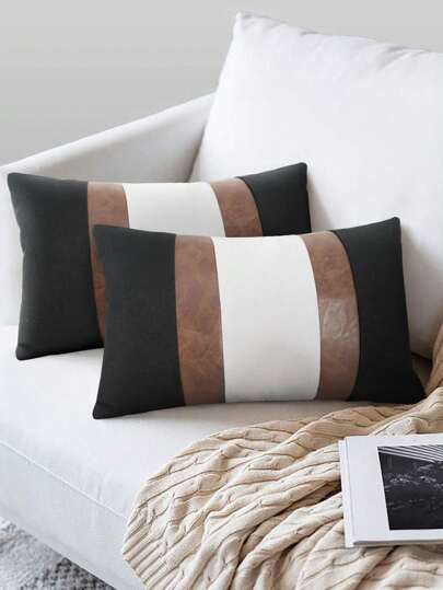 1 件现代 PU 皮革和亚麻抱枕套，适用于沙发、卧室、客厅装饰（不含内垫）