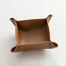 1pc Personalized PU Leather Jewelry Tray, Name Letter Pattern Design, For Keys, Rings, Necklaces, Earrings Storage And Display, Foyer, Living Room Coffee Table Decor, Suitable For Wedding Memento, Valentine's Day, Mother's Day Gift