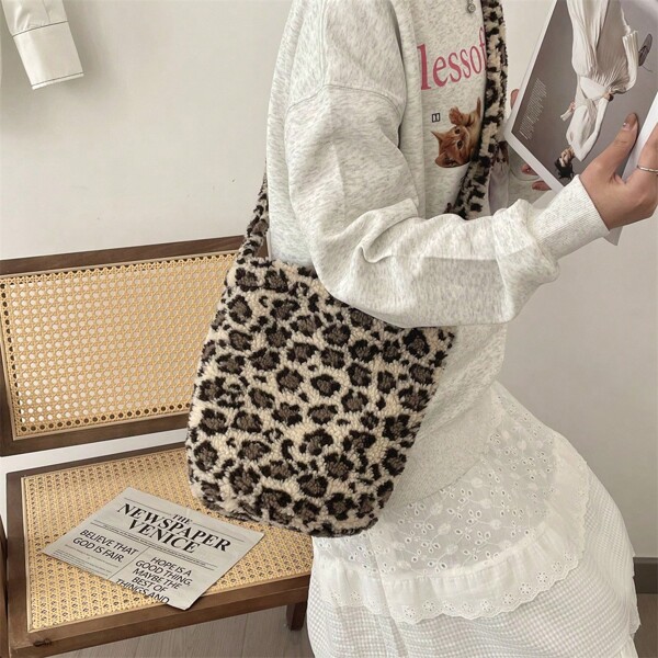 Fashion Leopard Print Underarm Bucket Bag For Women Large Capacity Shoulder Bag