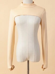 1 Stück Damen einfarbiger elastischer Spandex Rollkragen Raglanarm Bolero Schalkragen Fake Jacke Top, Langarm, vielseitige Farben, Herbst/Winter