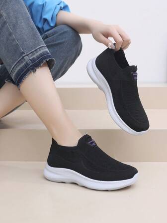 4pcs Women Knit Elastic Sock Sneakers, New Casual Sports Trainers, Breathable Soft Sole Outdoor Running Shoes, Comfortable