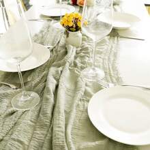 1 件新款波西米亚风格舒适质朴透明桌旗皱纹设计长桌旗宴会 - 純色 - 查看 8