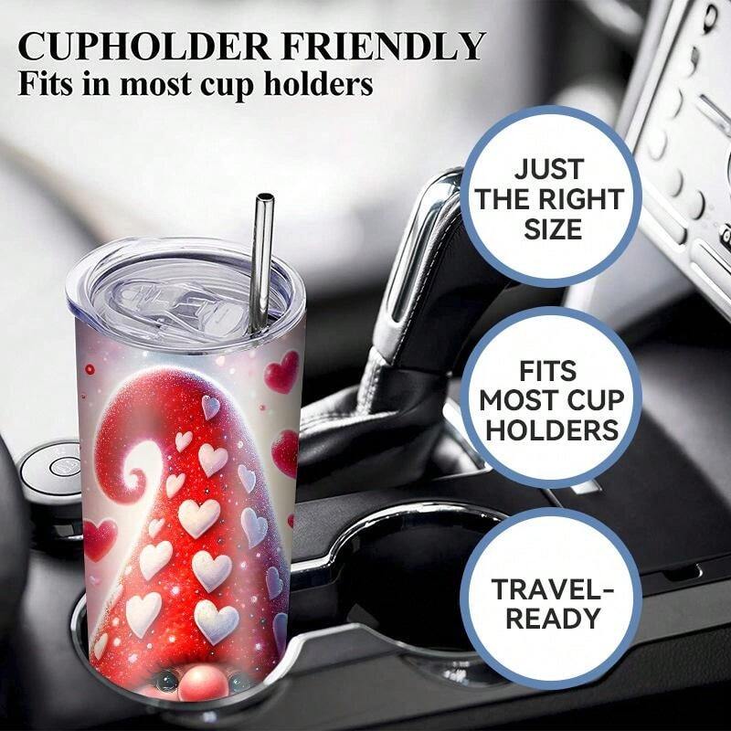 1 Pc Valentine's Day Love Dwarf Tight Car Cup, With Cup Lid, Straw