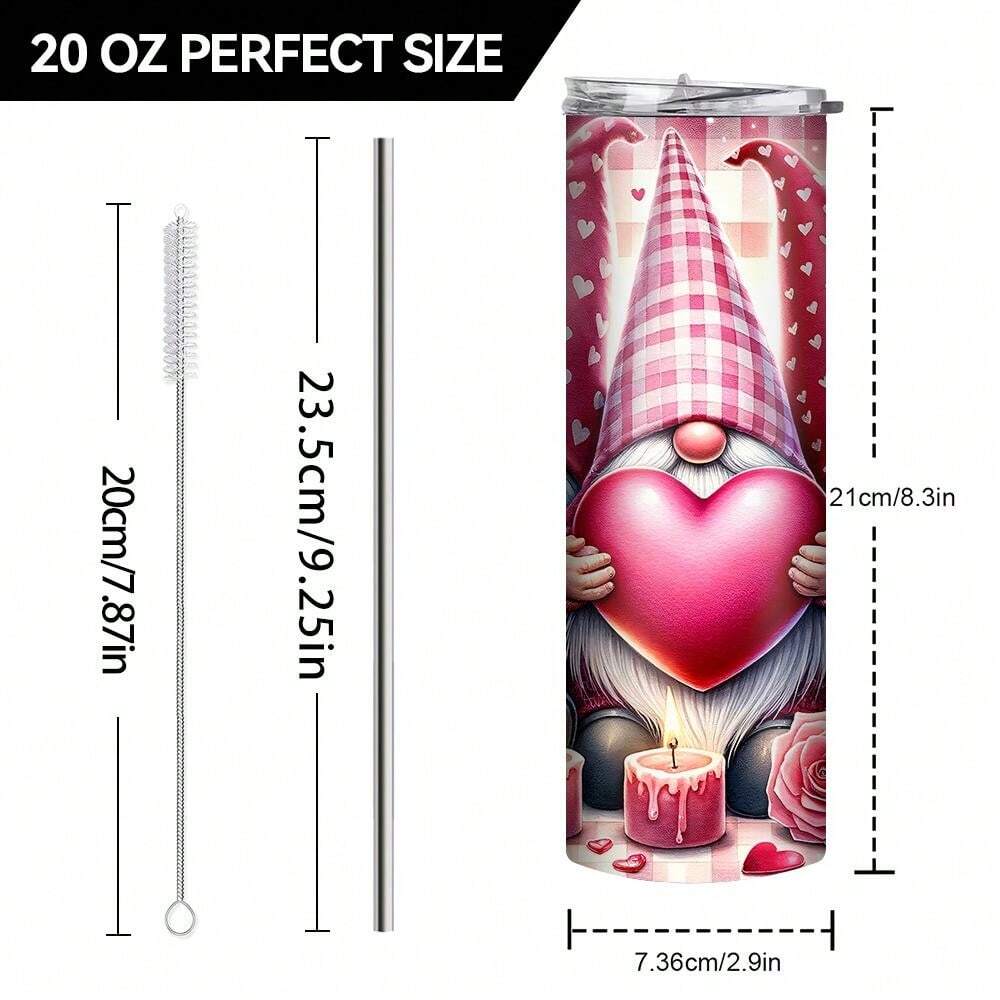 1 Pc Valentine's Day Love Dwarf Tight Car Cup, With Cup Lid, Straw