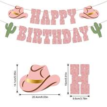 1 套，西部生日快乐金色/玫瑰金闪光横幅 - 5 英尺 | 牛仔/女牛仔 HBD 装饰，狂野西部花环，牛仔竞技用品，Wild One Yeehaw 生日，女牛仔装饰，仙人掌 Howdy Photobooth 背景 - 彩色 - 查看 3