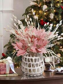 1 件 86 厘米/33.8 英寸人造粉色圣诞花，栩栩如生的假植物，适合圣诞节、情人节、新年家居装饰、婚礼、派对、餐厅、酒店 - 粉色 - 查看 3