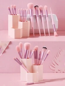 17件套化妆刷套装，柔软刷毛，便携式腮红刷、眼影刷、遮瑕刷、粉底刷、散粉刷、高光刷，塑料手柄，柔软人造纤维刷毛，粉扑式设计，颜色随机。套装包含：化妆刷、化妆套装、全套化妆刷、全套化妆工具、化妆刷套装、化妆礼盒套装。 - 粉色 - 查看 2