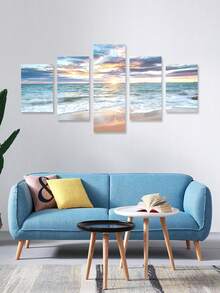 Bộ 5 tấm áp phích vải canvas đóng khung bằng gỗ, nghệ thuật hiện đại, bãi biển bên bờ biển, áp phích vải canvas bình minh tuyệt đẹp, quà tặng lý tưởng cho hành lang phòng ngủ phòng khách, nghệ thuật treo tường, trang trí tường, trang trí mùa đông, trang trí tường, trang trí phòng - Nhiều màu - Xem 1