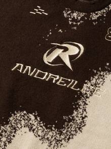 新款春秋季男士休闲摩托车拼接毛衣，圆领套头针织衫，修身短款毛衣 - 卡其色 - 查看 4