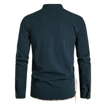 Men's Casual Henley Collar Long Sleeve Beach Shirt