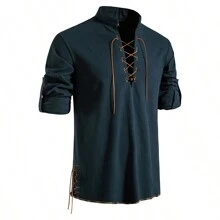 Men's Casual Henley Collar Long Sleeve Beach Shirt