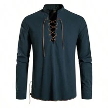 Men's Casual Henley Collar Long Sleeve Beach Shirt