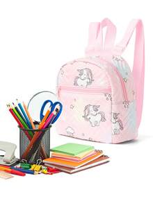 独角兽、星星卡通印花背包 - 可爱又轻巧、旅行背包、脊柱保护背包、可调节肩带 - 上学、旅行和户外探险的完美选择，配有卡通田园风公主发夹、超闪鱼鳞猫耳鳄鱼发夹、彩色刘海夹配饰背包、书包、儿童书包、小背包、书包学校、书包背包、背包、儿童书包、儿童行李箱、儿童背包、幼儿背包、迷你背包、幼儿园书包，非常适合女孩、儿童、女学生、少女女孩儿童旅行包、儿童女童包、独角兽 - 彩色 - 查看 3