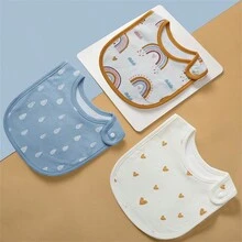 3 件套卡通婴儿围兜带按扣，新生儿口水巾 - 彩色 - 查看 9