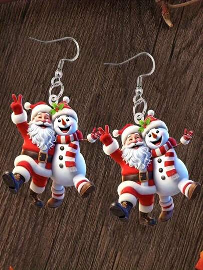 زوج سنتا كلوز كرتوني وتمثال الثلج أقراط عيد الميلاد، مناسبة للارتداء اليومي، تزيين الحفلات، وهدايا للأصدقاء والعائلة خلال عيد الميلاد وعيد الشكر