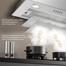 KICHPOWER Dunstabzugshaube 52 cm, Einbau-Dunstabzugshaube, maximaler Luftstrom 300 m³/h, 3 Leistungsstufen, LED-Beleuchtung, Küchenhaube aus Edelstahl, 3-lagiger Aluminium-Fettfilter [Energieklasse C]