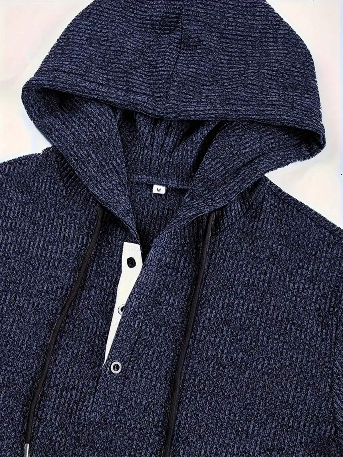 Sweat-shirt-shirt à capuche Henley avec coutures contrastées et élastique texturé pour hommes, décontracté pour les sports de plein air, pour l'automne, Top à manches longues 7