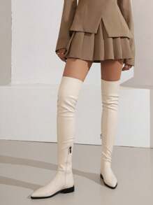 时尚欧美时尚过膝长靴性感过膝高弹力靴尖头平底粗低跟高筒靴