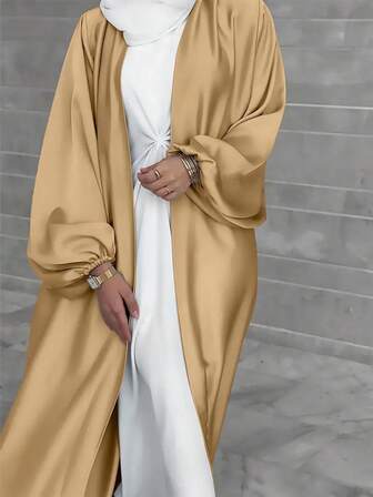 Ramadhan Solid Color Strappy Dress, Elegant Balloon Sleeve Dress, Women Clothing