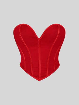 新品 红色哑光纹理露肩紧身胸衣女士性感束身衣上衣