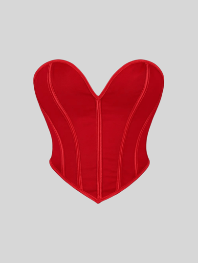 Nuevo Llegado Top Corset ajustado con textura mate roja sin tirantes, sexy para mujer