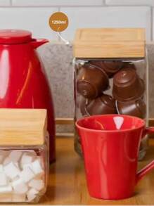 Kit 4 Le Bianco Square Glass Jars 1250ml Bamboo Lid Secure Seal Stores Food With Style And Efficiency For A Modern Space - Transparente - Xem 4