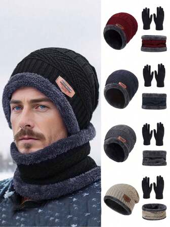 3pcs Knitted Hat, Scarf & Gloves Set, Casual Warm Accessory For Autumn/Winter Daily Use, Outdoor Sports, Hiking, Skiing, Cycling Winter Accessories Winter Outfits
