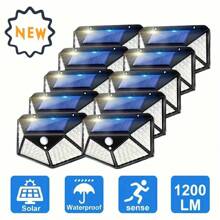 1/2/4/6/8pcs 100LED/3 Modes 270° Lighting Angle Motion Sensor Security Lights Wall Lights Solar Powered,  Solar Lights Outdoor, Bright For Backyard Garden Fence Patio Front Door For Hotel