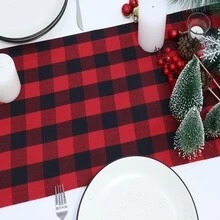 1PC Table Runner Cotton Buffalo Plaid Classic Farmhouse Washable And Reusable For Kitchen And Dining Decor, Fall Thanksgiving Christmas Decor - 紅與黑 - 查看 2