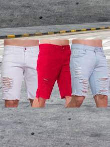 Kit 3 Ripped Bermuda Jeans Shorts Light Color Red White High Quality With Elastane Sport Factory Store - Nhiều màu - Xem 1