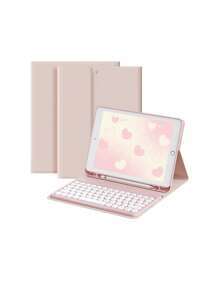粉色键盘保护套，兼容 iPad 7/8/9 代 10.2 英寸、Galaxy Tab/Xiao/华为平板电脑，带笔槽，支持自动睡眠/唤醒功能。 - 彩色 - 查看 4