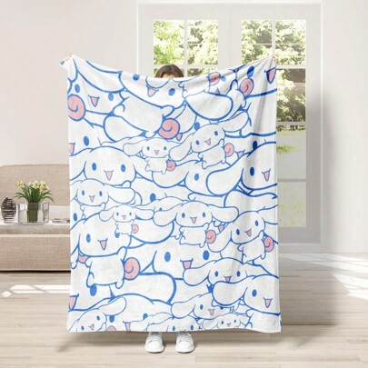 Sanrio 1pc Sanrio Cartoon Flannel Blanket - Luxury Flannel Throw, Modern Style, Soft & Cozy, Suitable For All Seasons And Holidays, Sofa, Bed, Office, Travel & Multi-Purpose