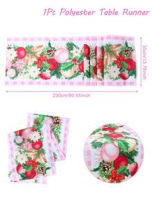 1 件圣诞桌旗，粉色水牛格纹涤纶桌旗，圣诞球花藤印花桌旗桌布桌布，节日家居厨房餐桌装饰，圣诞节家居装饰用品，冬季节日房间家居装饰，圣诞派对小礼品，圣诞餐桌装饰，家居装饰，圣诞快乐礼物，2025 新年装饰，圣诞节 - 粉紅白格子 - 查看 5